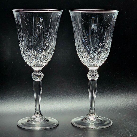 2 RCR Overture Wine Glasses 7.5" diamond fan cut pattern elegant regency Italy - Picture 10 of 10
